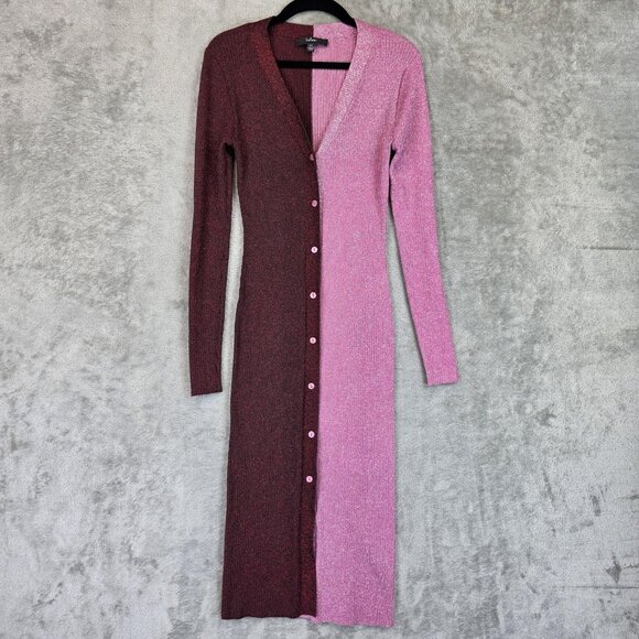 Lulus Dress Womens XS Pink Burgundy Colorblock Metallic Button Up Knit CD178BLK - Picture 1 of 10